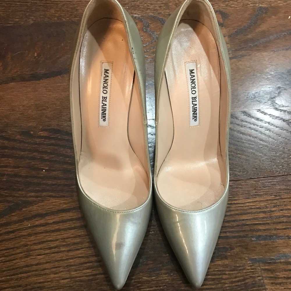 Manolo Blahnik BB Metallic Patent Pump, Silver